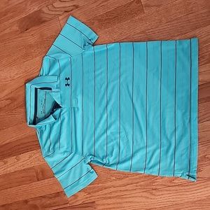 Under Armour Heatgear Polo Shirt Blue, Black & Gray Striped, YLG